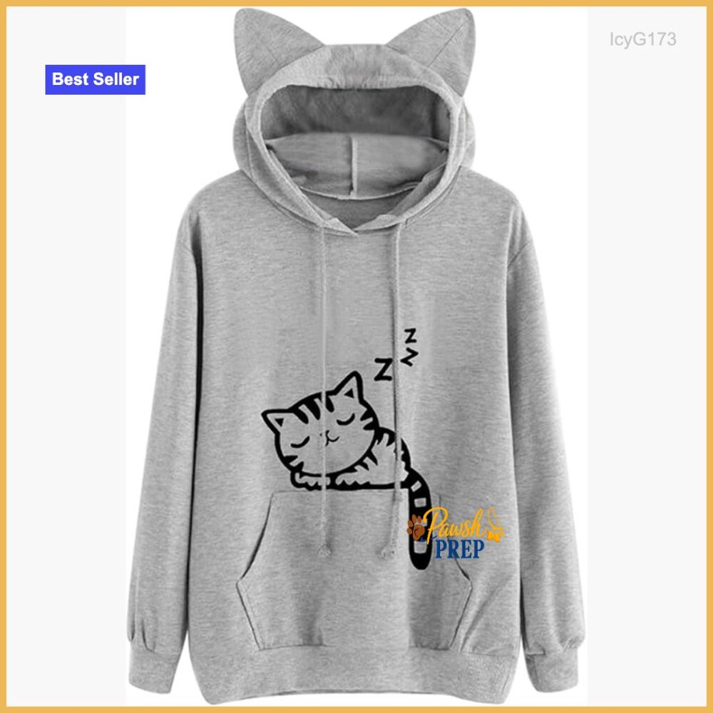 Cat Ear Hoodie Pullover Sweatshirt With Kangaroo Pockets Loose Fit